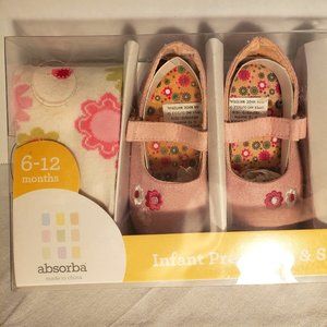 ABSORBA INFANT PREWALKER & SOCK SET - 6-12 MONTHS - SHOES, TIGHTS & SOCKS-3 PAIR